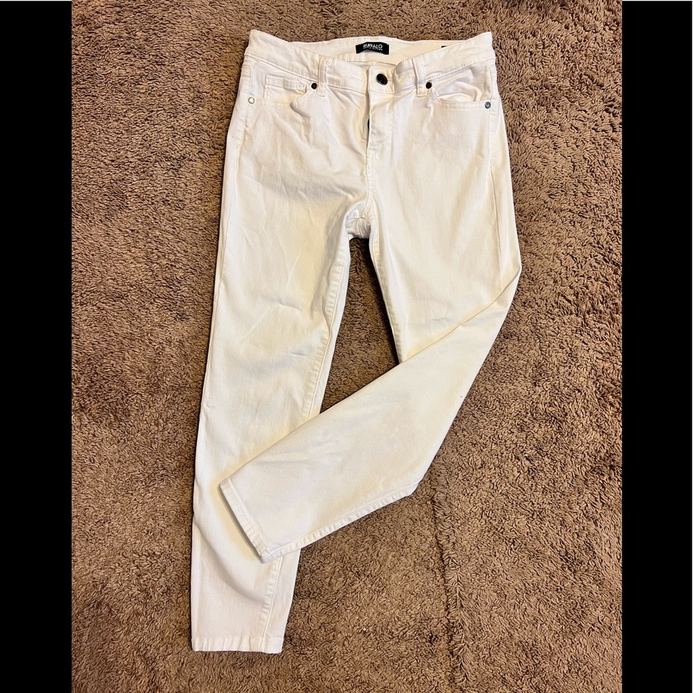 Size 10 white mid rise soft ankle white jeans from Costco